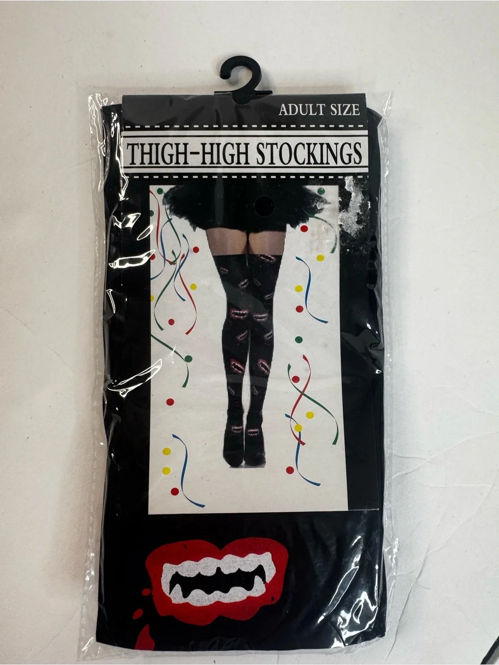 Thigh-High Vanpire Teeth Stockings in Black & Red